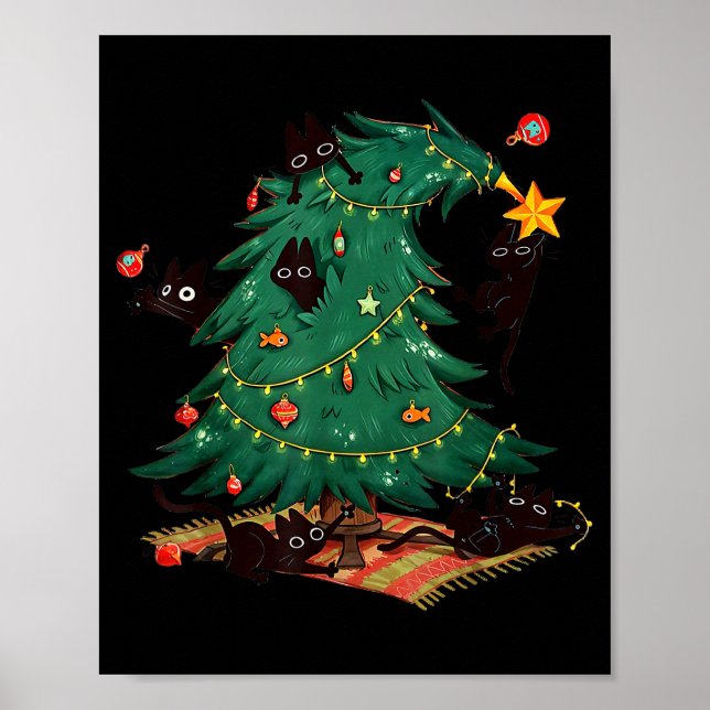 Christmas Tree And Cat Cute Christmas Cat Lover  Poster (Vorne)