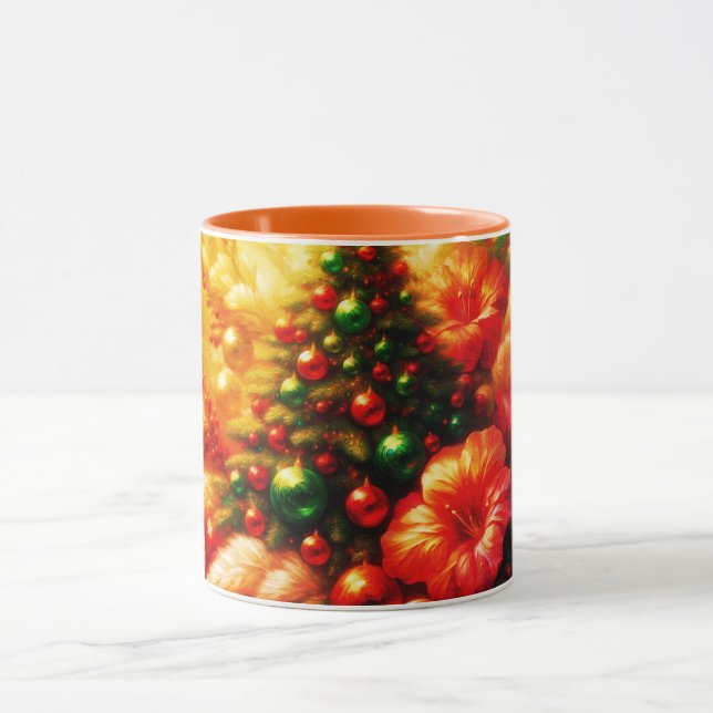 Christmas Tree and Flowers on Personalized Coffee Tasse (Zentrum)