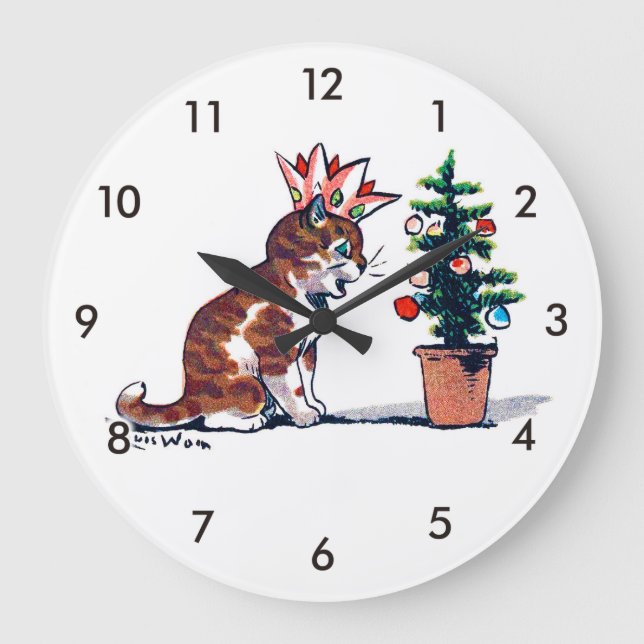 Christmas Tree and Kitten, Louis Wain Große Wanduhr (Vorderseite)
