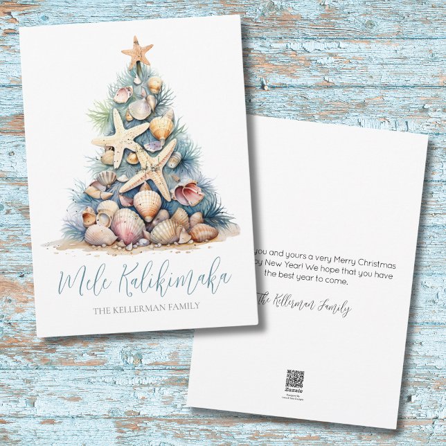 Christmas Tree Beach Mele Kalikimaka Feiertagskarte (Christmas Tree Seashell Beach Mele Kalikimaka Holiday Card)