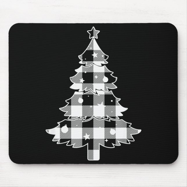 Christmas Tree Black &amp; White Buffalo Plaid Mer Mousepad (Vorne)