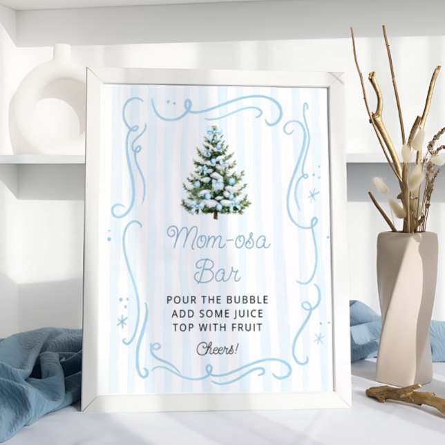 Christmas Tree Blue Baby Shower Mom-osa Bar Poster (Von Creator hochgeladen)