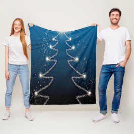Christmas Tree Blue Sky Shiny Stars Rustic Elegant Fleecedecke