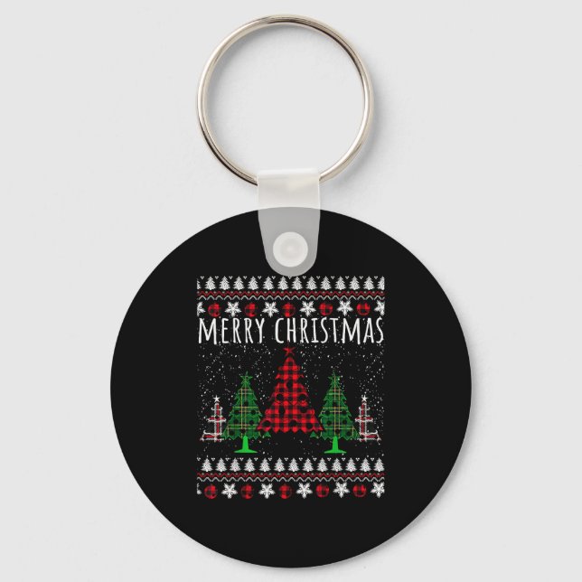 Christmas Tree Buffalo Gingham Plaid  Schlüsselanhänger (Vorderseite)