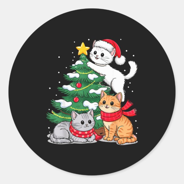 Christmas Tree Cats Xmas  Runder Aufkleber (Vorderseite)