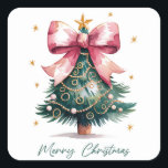 Christmas Tree Coquette Bow Quadratischer Aufkleber<br><div class="desc">schönes Weihnachtskonzept</div>