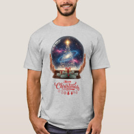 Christmas Tree Cosmic Galaxy Snow Globe T-Shirt