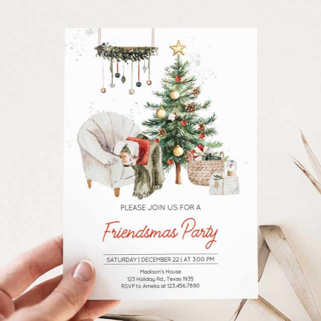 Christmas Tree Cosy Friendsmas Party Einladung (Cozy Christmas Tree Friendsmas Party)