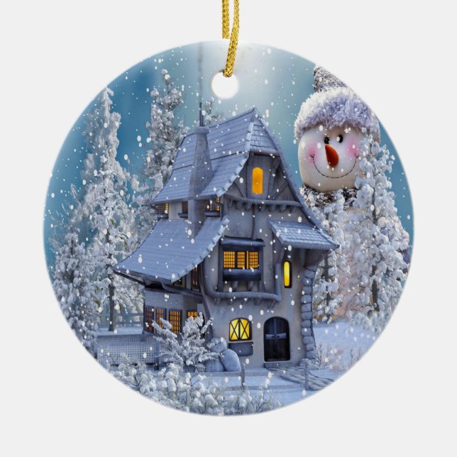 Christmas Tree Decor Winter White Snowman Blue Keramik Ornament (Vorne)