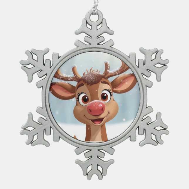 Christmas tree decoration with reindeer schneeflocken Zinn-Ornament (Vorderseite)