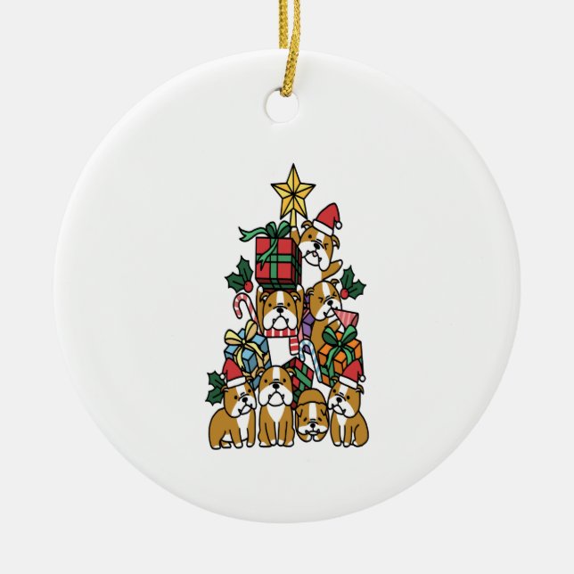 Christmas Tree English Bulldog Dog Long Sleeve Keramik Ornament (Vorne)