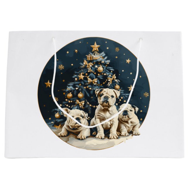 Christmas Tree English Bulldog Puppies Große Geschenktüte (Vorderseite)