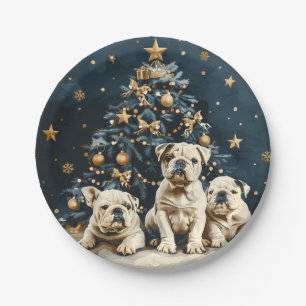 Christmas Tree English Bulldog Puppies Pappteller