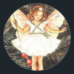 Christmas Tree Fairy Runder Aufkleber<br><div class="desc">(mehrere Produkte ausgewählt)Adorable Jahrgang Weihnachtsbaumzucht.</div>