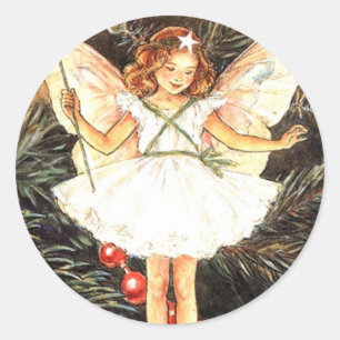 Christmas Tree Fairy Runder Aufkleber