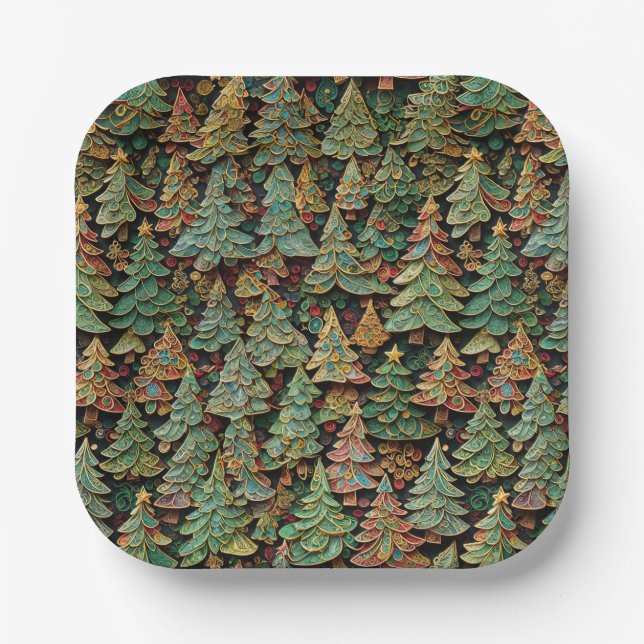 Christmas Tree Forest Whimsey Pappteller (Vorderseite)