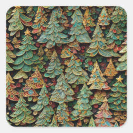 Christmas Tree Forest Whimsey Quadratischer Aufkleber