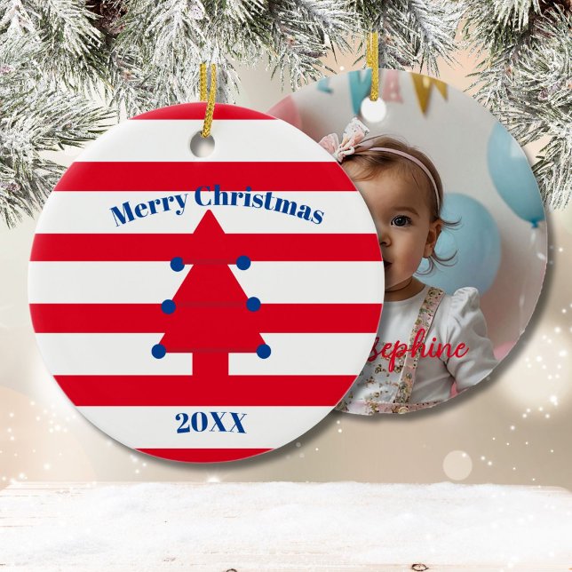 Christmas Tree Foto Red Blue White Keramik Ornament (Von Creator hochgeladen)