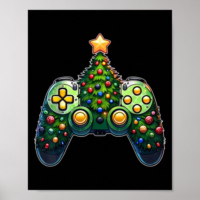 Christmas Tree Gaming Shirts Videospielcontroller Poster (Vorne)