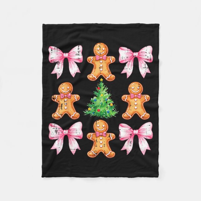 Christmas Tree Gingerbread Man Bow Pattern Xmas Gi Fleecedecke (Vorderseite)