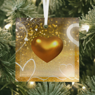 Christmas Tree Golden Heart Glass Ornament