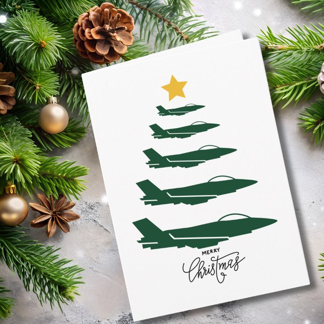 Christmas Tree Green Military Airplane Minimalist Karte (Von Creator hochgeladen)