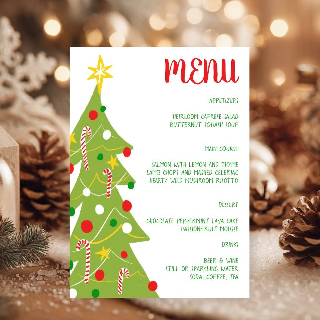 Christmas Tree Hand Drawn Holiday Party CUSTOM  Menükarte (Christmas Tree Hand Drawn Holiday Party CUSTOM Dinner Party Celebration Menu
)