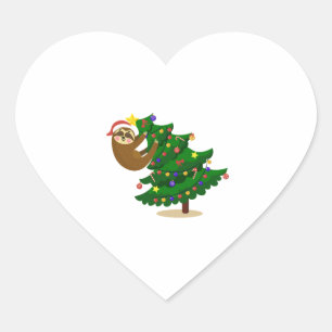 Christmas Tree Hanging Sloth Herz-Aufkleber