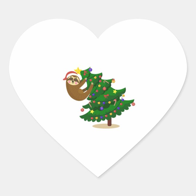 Christmas Tree Hanging Sloth Herz-Aufkleber (Vorderseite)