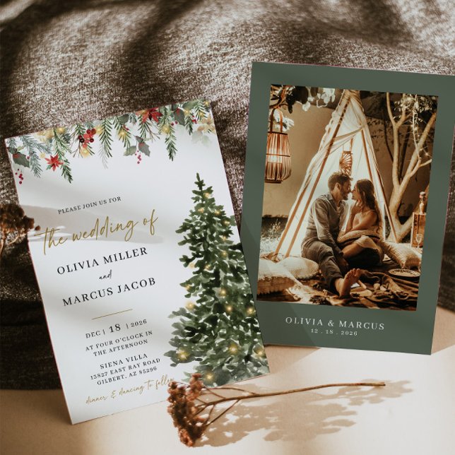 Christmas Tree Lights Pine Elegant Winter Wedding  Einladung (Invitation Front/Back)