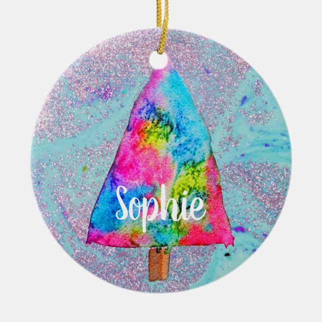 Christmas tree modern funky colors name keramik ornament (Vorne)