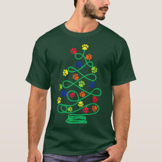 Christmas Tree Of And Paw Prints Dog Lover Pajamas T-Shirt
