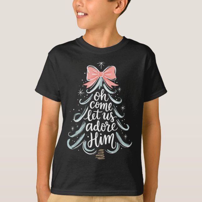 Christmas Tree Oh Come Let Jesus Us Adore Him Coqu T-Shirt (Vorderseite)
