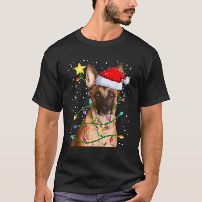Christmas Tree Ornament Belgian Sheepdog With Ligh T-Shirt (Vorderseite)