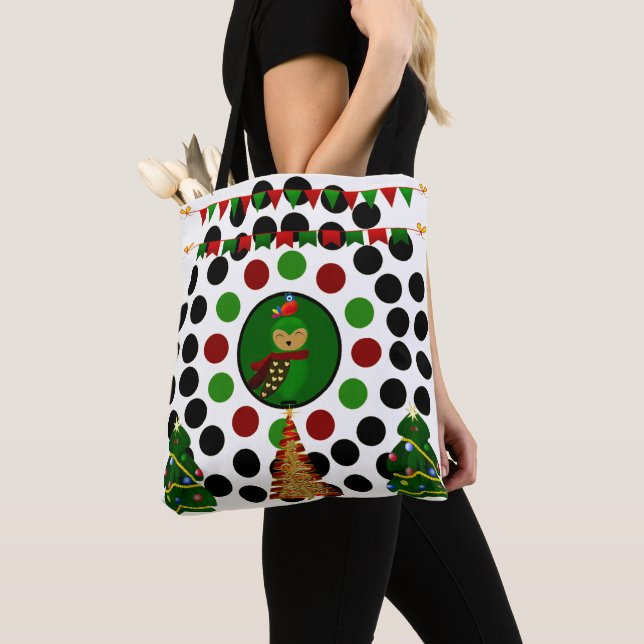 Christmas Tree Owl Funky Polka Dots Tasche (Von Nahem)