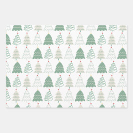 Christmas Tree Pattern in Retro Green Blue Russet Geschenkpapier Set