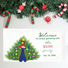 Christmas Tree Peacock Family Holiday Gathering  Banner