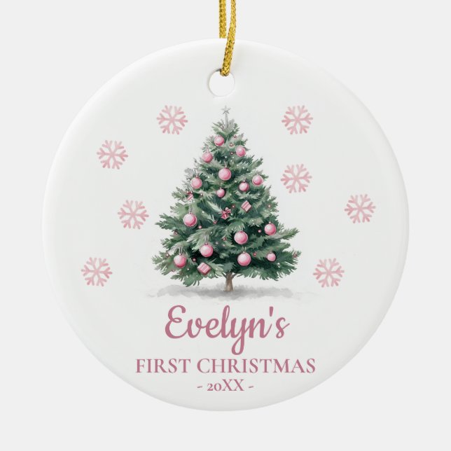 Christmas Tree Personalized Girl's First Christmas Keramik Ornament (Vorne)