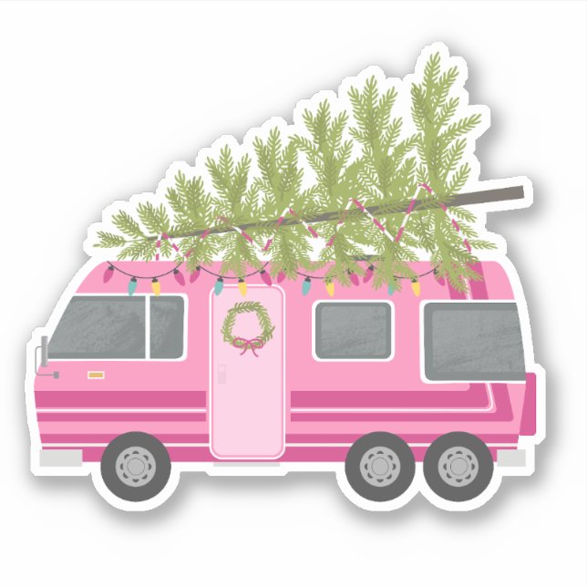 Christmas Tree Pink RV Camper Aufkleber (Vorderseite)