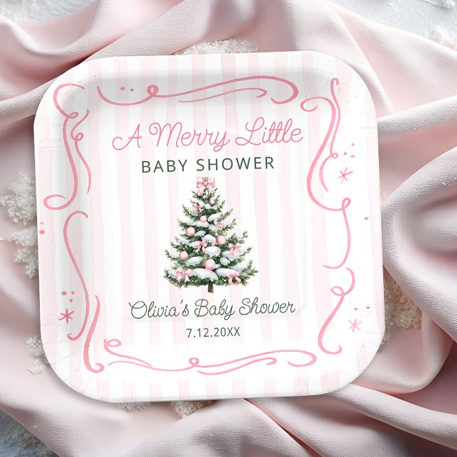 Christmas Tree Pink Winter Baby Shower Pappteller (Von Creator hochgeladen)
