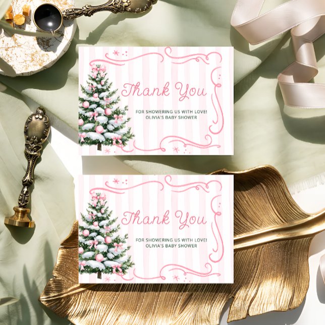 Christmas Tree Pink Winter Baby Shower Thank You  Karte (Von Creator hochgeladen)