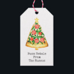 Christmas Tree Pizza Buon Natale Geschenkanhänger<br><div class="desc">Illustration einer Stück Pizza in Form eines Weihnachtsbaumes mit roten und grünen Oppeln und einem Stern.</div>