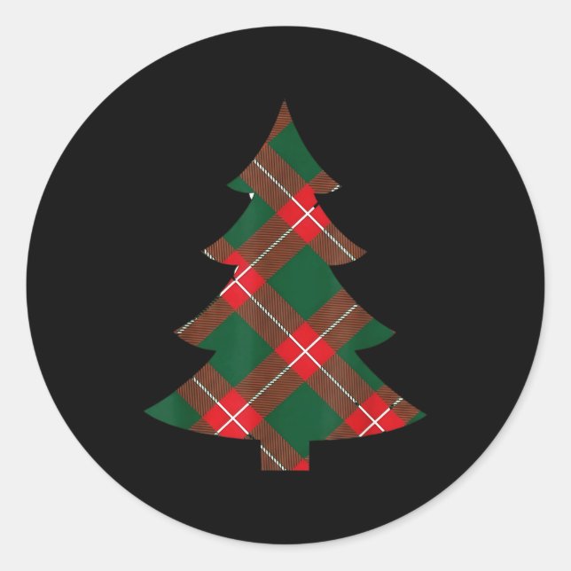 Christmas Tree Plaid Pattern Red Green Holiday For Runder Aufkleber (Vorderseite)