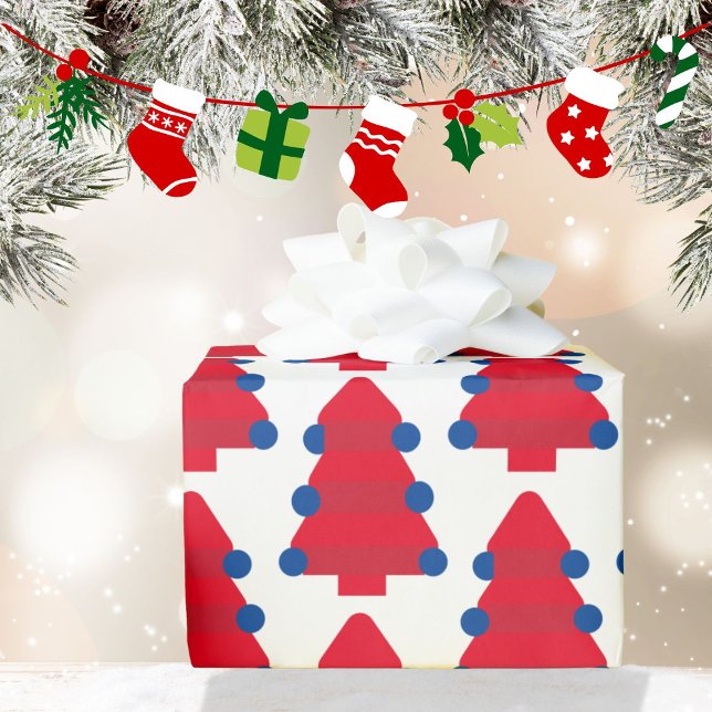 Christmas Tree Red Blue White Geschenkpapier (Von Creator hochgeladen)