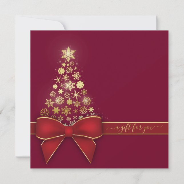 Christmas Tree Red Bow Gold Snowflakes Carte cadea (Devant)
