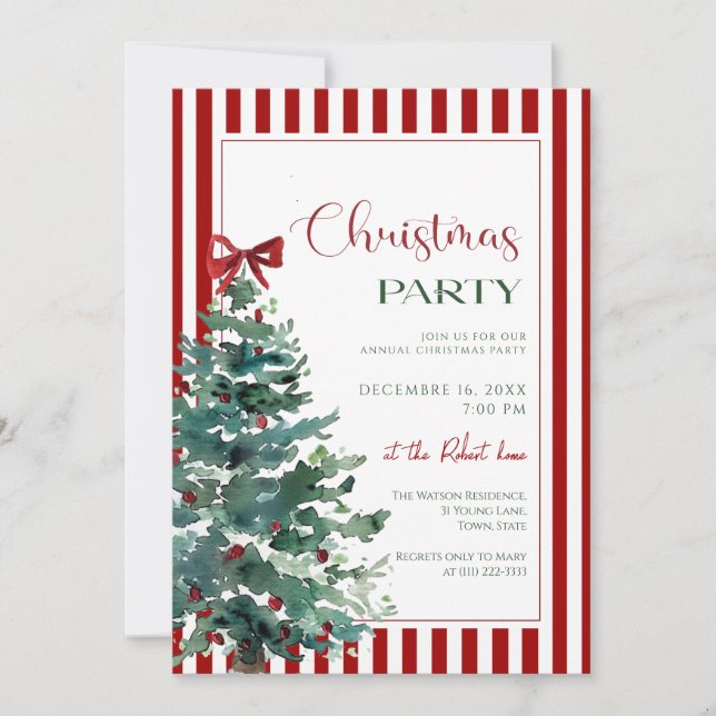  Christmas tree red bow Holiday Party Invitation Einladung (Vorderseite)