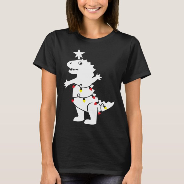 Christmas Tree Rex Dinosaur Xmas Lights Rex Pun Jo T-Shirt (Vorderseite)