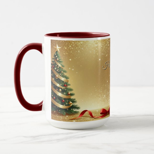 Christmas Tree Ribbons Holiday Mug (Gauche)