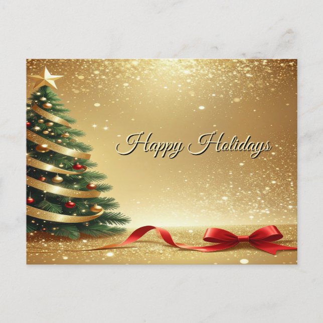 Christmas Tree Ribbons Holiday Postcard Postkarte (Vorderseite)
