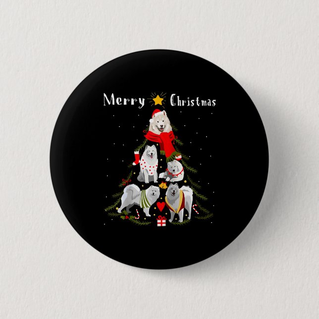Christmas Tree Samoyed Lover Xmas Dog Owner New Ye Button (Vorderseite)